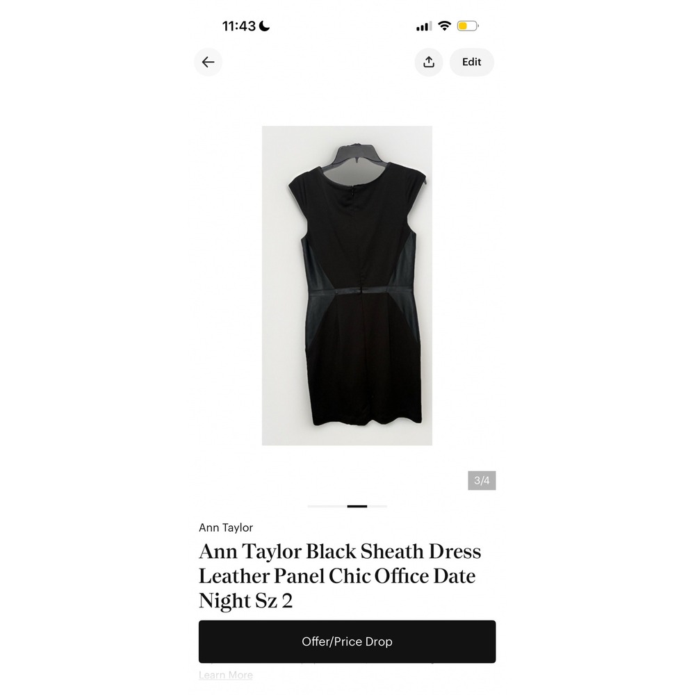 Ann Taylor Sheath Dress Black Faux Leather Panel Chic Office Size 2 - Picture 3 of 3